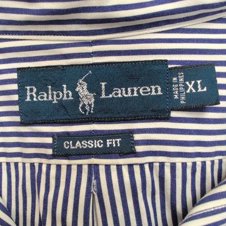Chemise Ralph Lauren XL Bleue Rayures Logo Rouge Classic Fit Button Down Shirt
