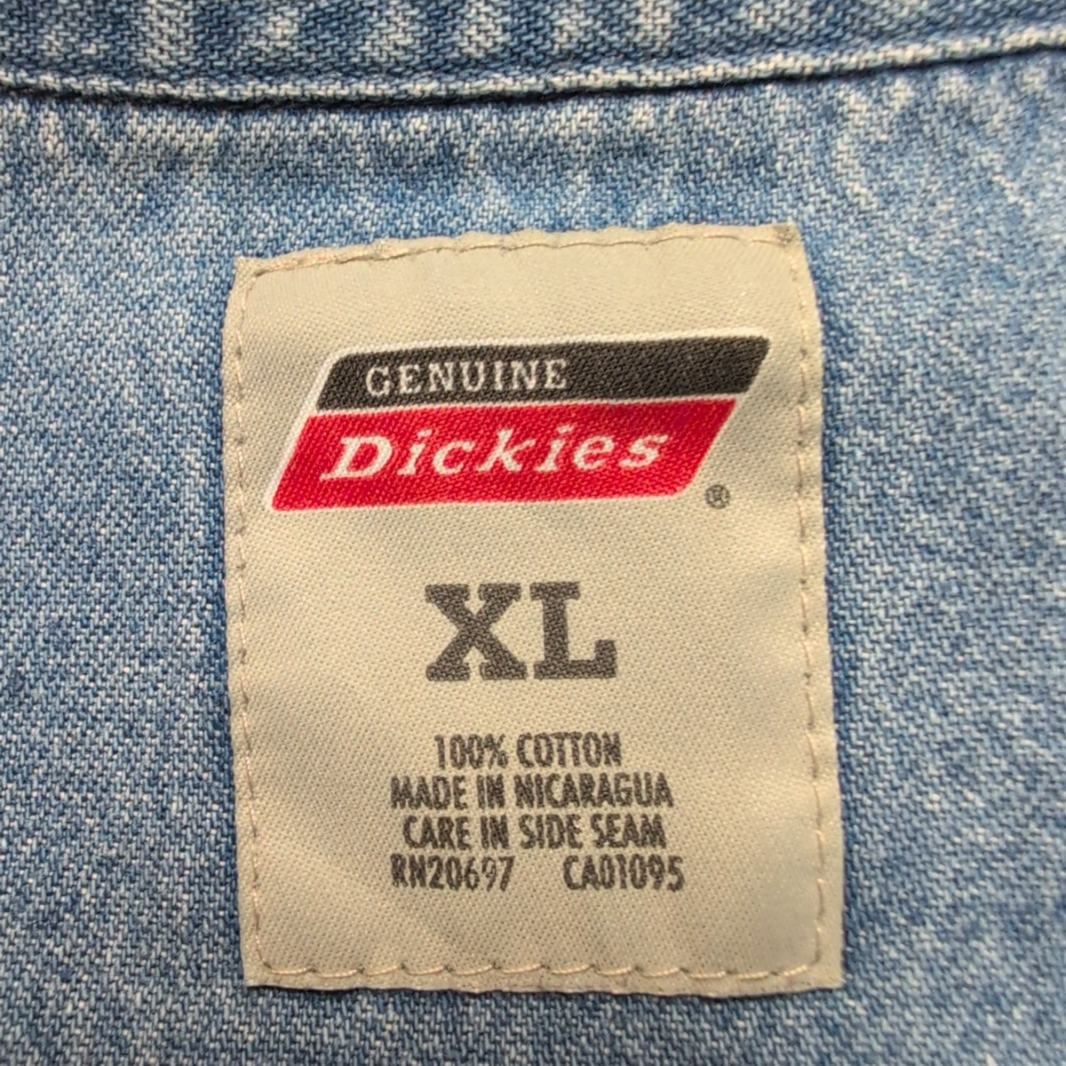 Chemise Dickies XL Jean Bleu 100% Coton Made in Nicaragua manches longues