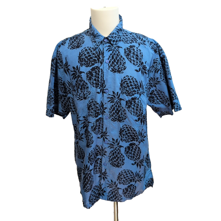 Chemise Hawaïenne RUM Reggae XL/XXL 100% Coton Bleue Ananas Noirs 2 Poches