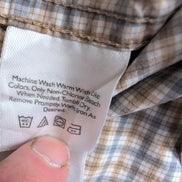 Chemise Eddie Bauer crème à carreaux 2 poches boutons à pression taille L #216e