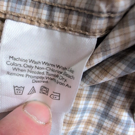 Chemise Eddie Bauer crème à carreaux 2 poches boutons à pression taille L #216e