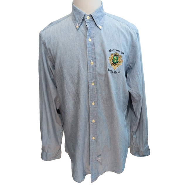 Chemise Ralph Lauren L Bleu Jean Montana 94 B-Bar Ranch WCC Broderie effet Or