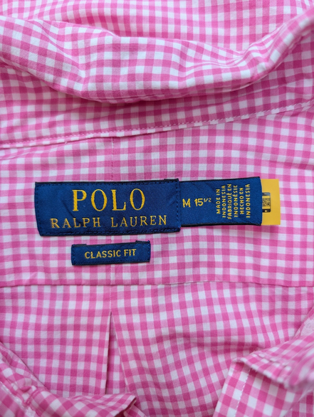 Chemise Polo Ralph Lauren Shirt M L Classic Fit Vichy Rose Stretch Button Down
