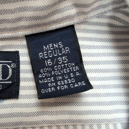 Chemise Lands' End L Rayures Gris Oxford USA Poche Manches Longues