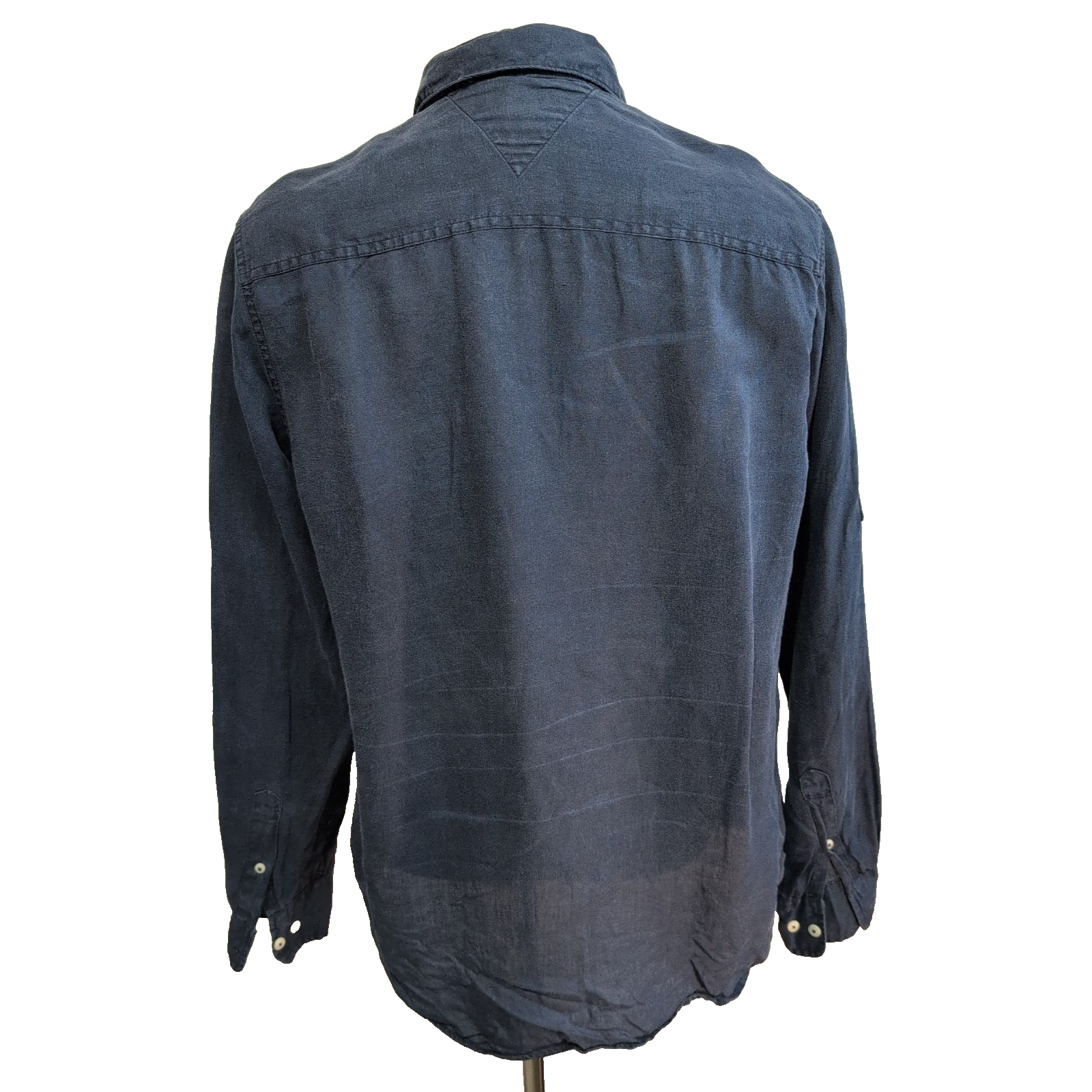 Chemise TOMMY HILFIGER 100% Lin Bleue Marine avec Poches Manches Longues - T.M