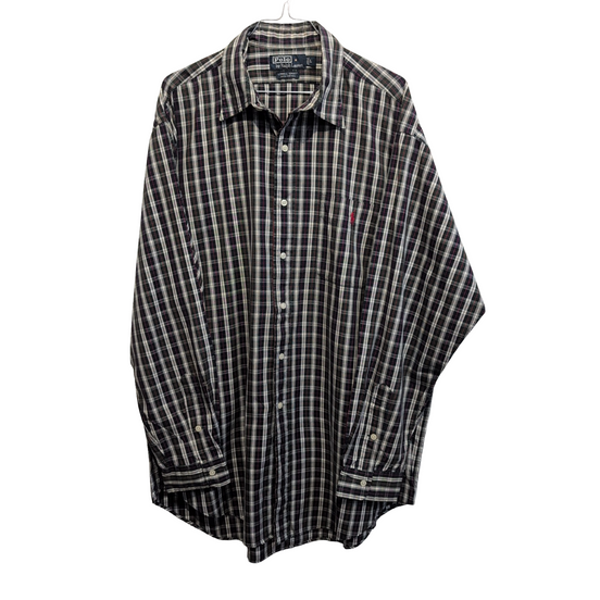 Chemise Ralph Lauren manches longues kaki à carreaux taille L #2811 18chfl