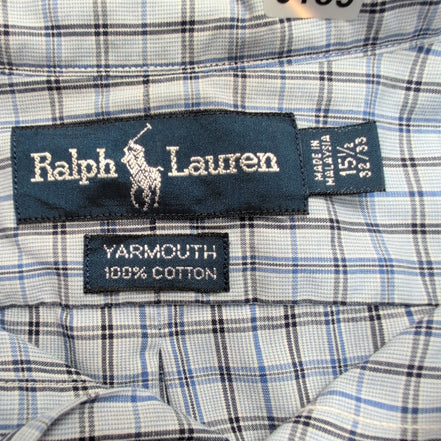 Chemise Ralph Lauren Yarmouth ML Bleu Carreaux Noir Vintage Coton