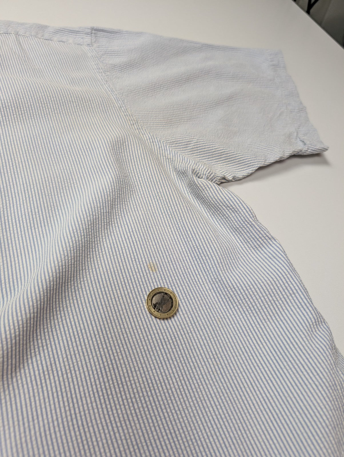 Chemise manches courtes L.L. Bean bleu à rayures gaufrée taille XXL #226msch