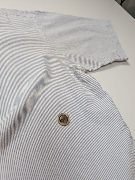 Chemise manches courtes L.L. Bean bleu à rayures gaufrée taille XXL #226msch