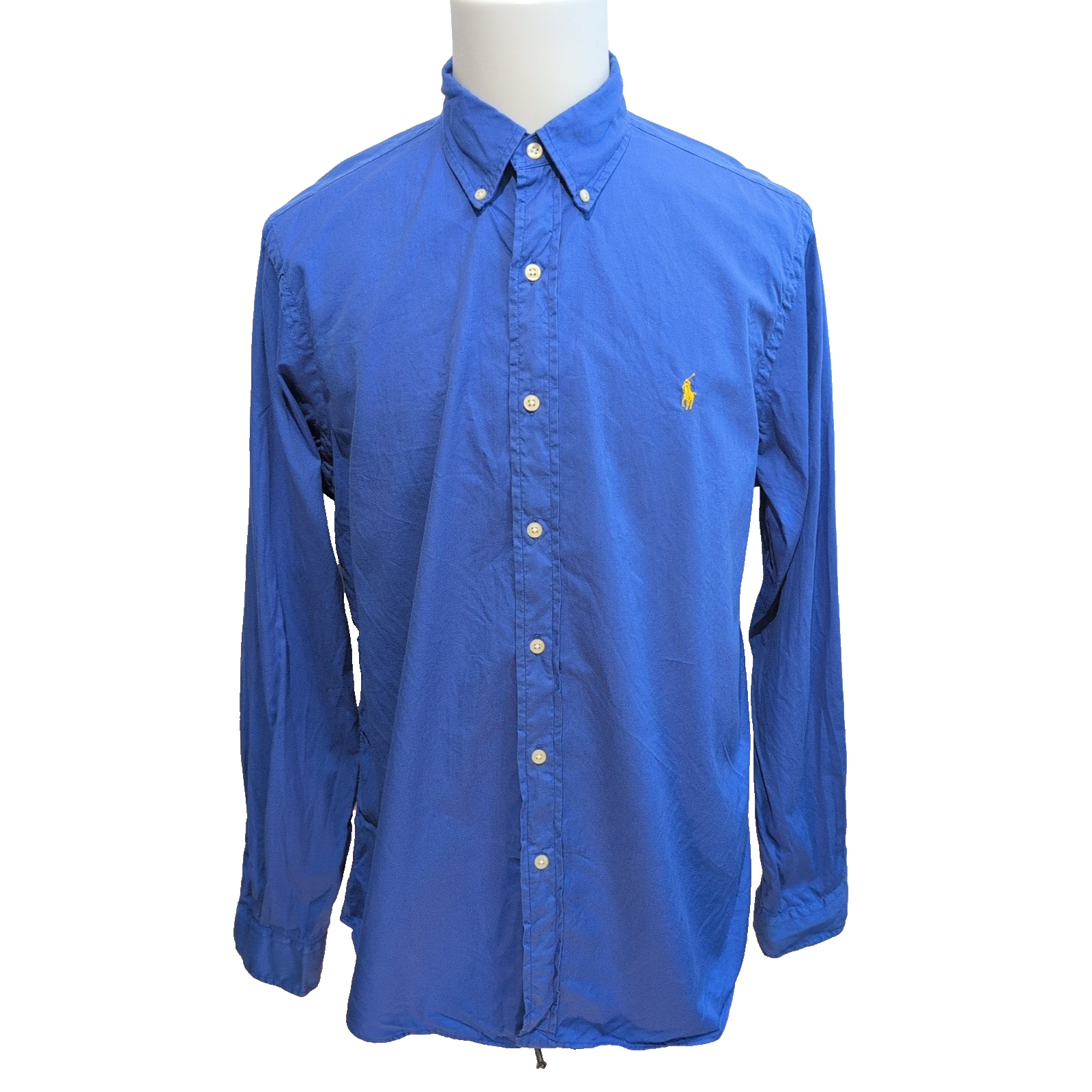 Chemise Ralph Lauren L Bleu 100% Coton Logo Jaune manches longues