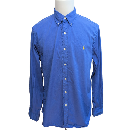 Chemise Ralph Lauren L Bleu 100% Coton Logo Jaune manches longues