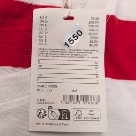 Haut Esprit Femme L Blanc Rayures Bleu Rouge 100% Coton Neuf Étiquette