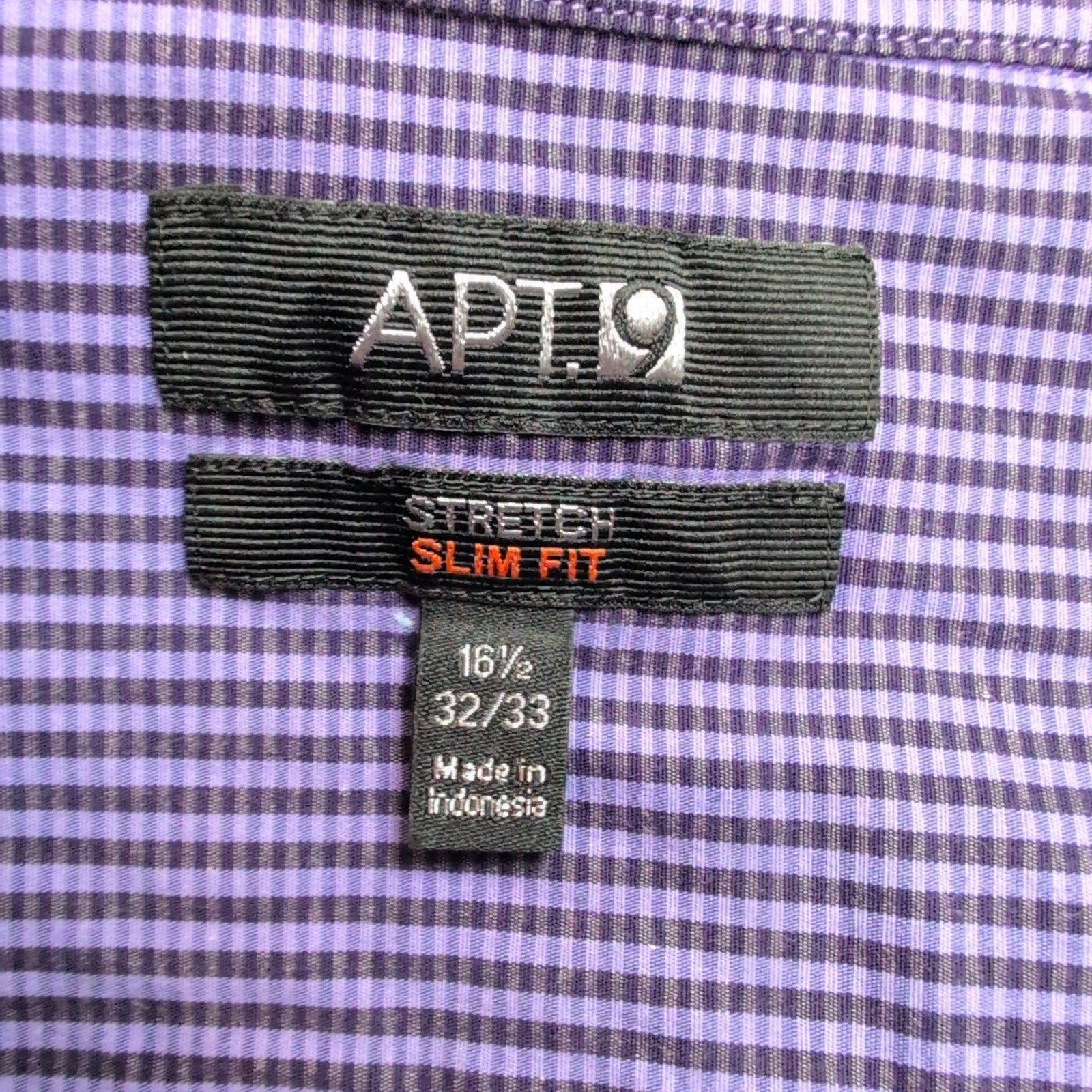 Chemise Apt. 9 L Slim Fit Stretch Violet Noir Carreaux Manches Longues