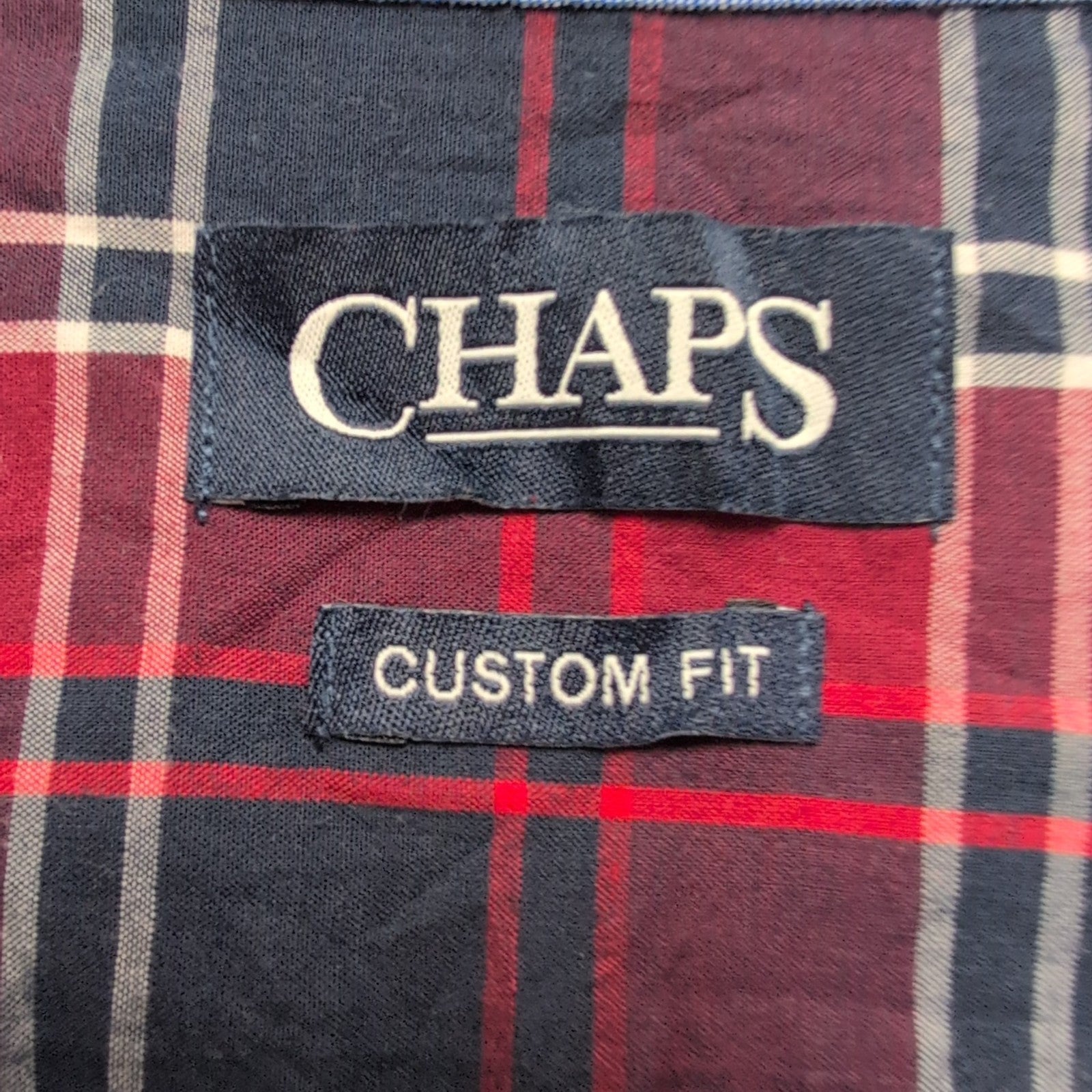 Chemise Chaps XL Bleu Marine Rouge Carreaux Custom Fit Logo Poche
