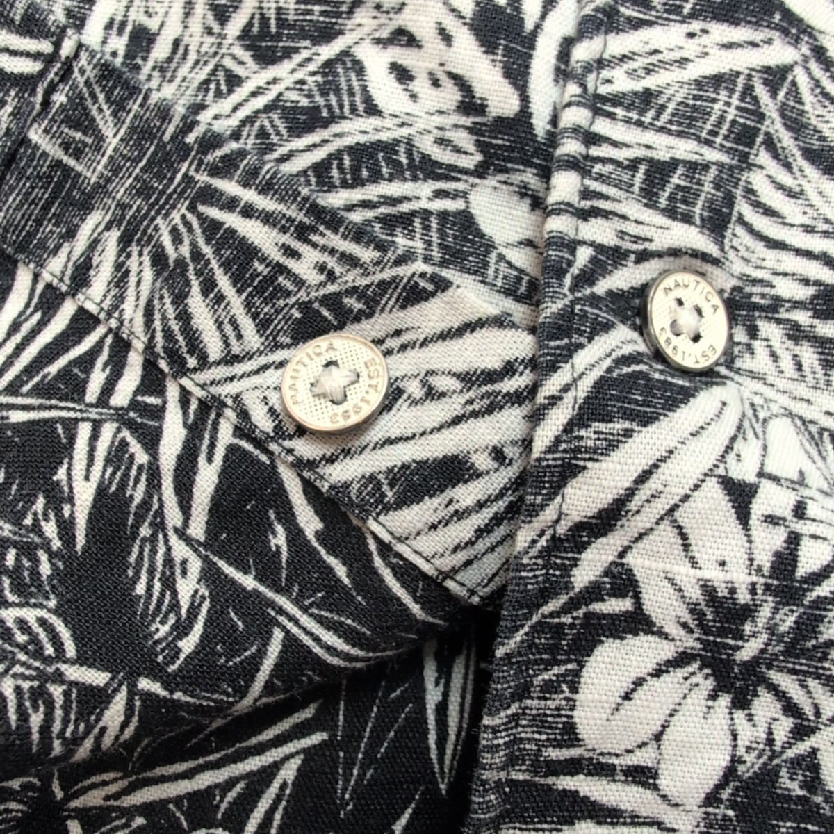 Chemise Hawaïenne Nautica 55% Lin 45% Coton Noir Blanc Taille L