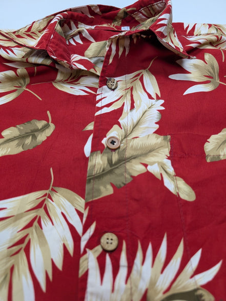 Chemise Hawaïenne Rouge - Motif Feuillage Tropical - Taille L/XL