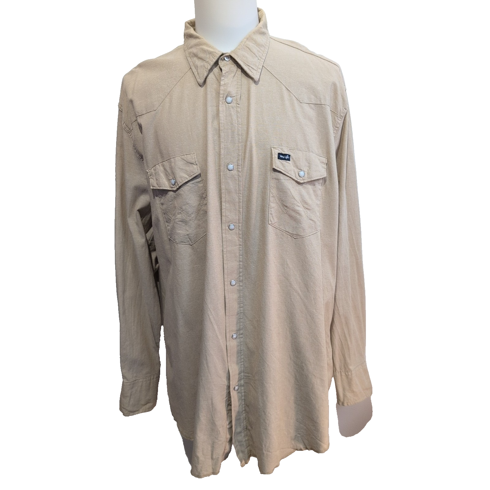 Chemise Wrangler Western Homme 2XL Tall Long Marron Camel Pression Coton