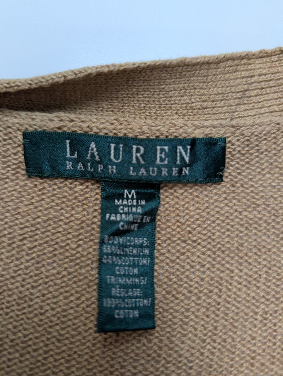 Gilet cardigan Lauren Ralph Lauren M beige 100% coton poches boutonnées
