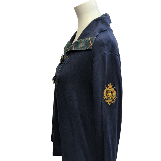 Pull Lauren Ralph Lauren Femme XL Bleu Marine Col Brandebourgs Écusson