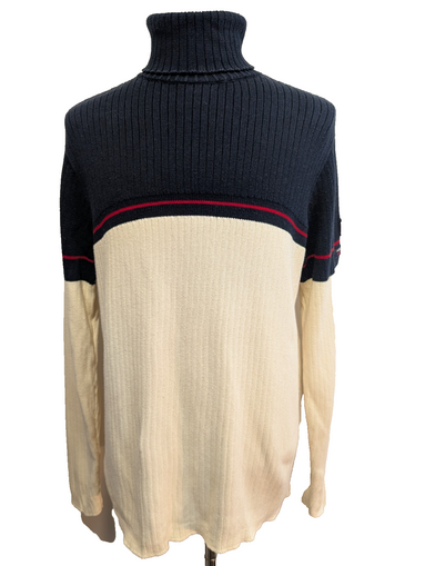 Pull Col Roulé Ralph Lauren Blanc Cassé & Marine - Drapeau USA - Taille M