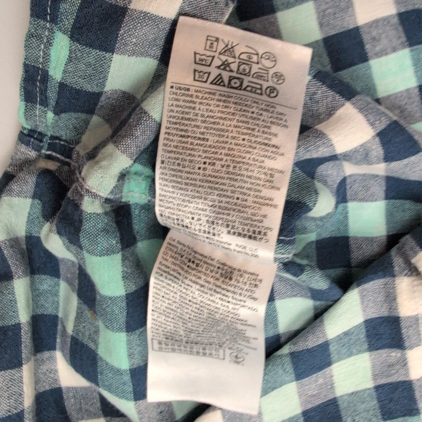 Chemise Banana Republic 100% Lin Bleu Vert Carreaux Manches Courtes Taille XL