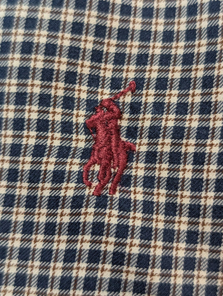 CHEMISE Polo Ralph Lauren Homme M Carreaux Bleu Marine Marron Logo Rouge