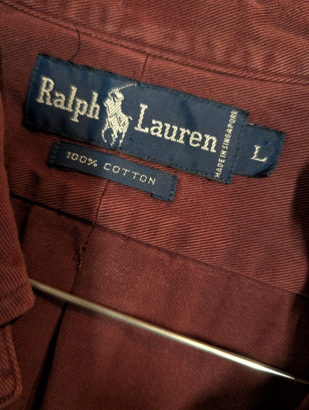 CHEMISE Ralph Lauren homme L Bordeaux uni chaude épaisse logo 🍷