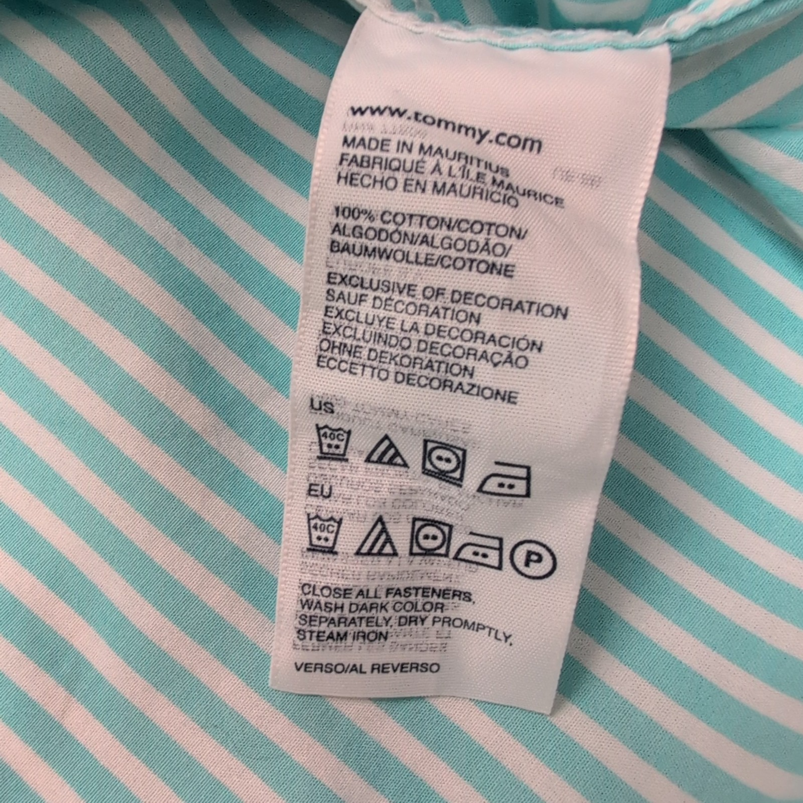 Chemise Tommy Hilfiger Homme XXL Turquoise Blanche Rayée Coton Poche