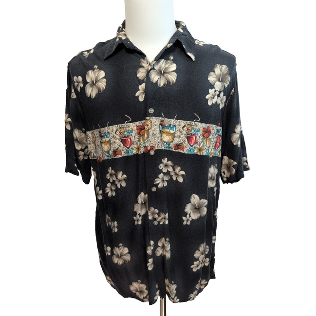 Chemise Hawaïenne Manches Courtes Consensus Rayonne Cocktail Noir M