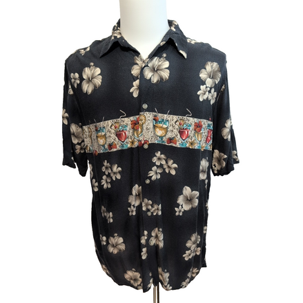 Chemise Hawaïenne Manches Courtes Consensus Rayonne Cocktail Noir M
