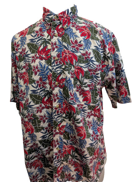 Chemise Hawaïenne TRADER BAY 100% Coton Fleurs Rouges & Vertes - Taille L