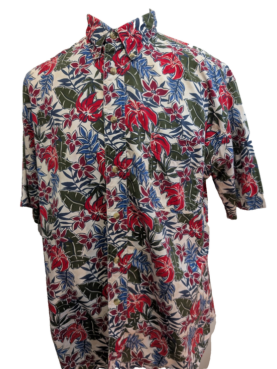 Chemise Hawaïenne TRADER BAY 100% Coton Fleurs Rouges & Vertes - Taille L