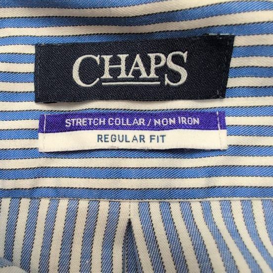 Chemise Chaps Bleue à Rayures Non Iron Stretch - Taille L/XL