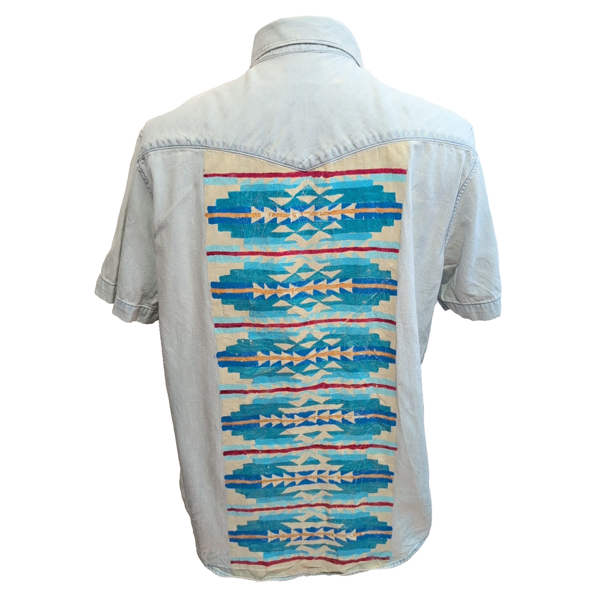 Chemise Levis Western L Jean Denim Bleu Motif Navajo Vintage Manches Courtes