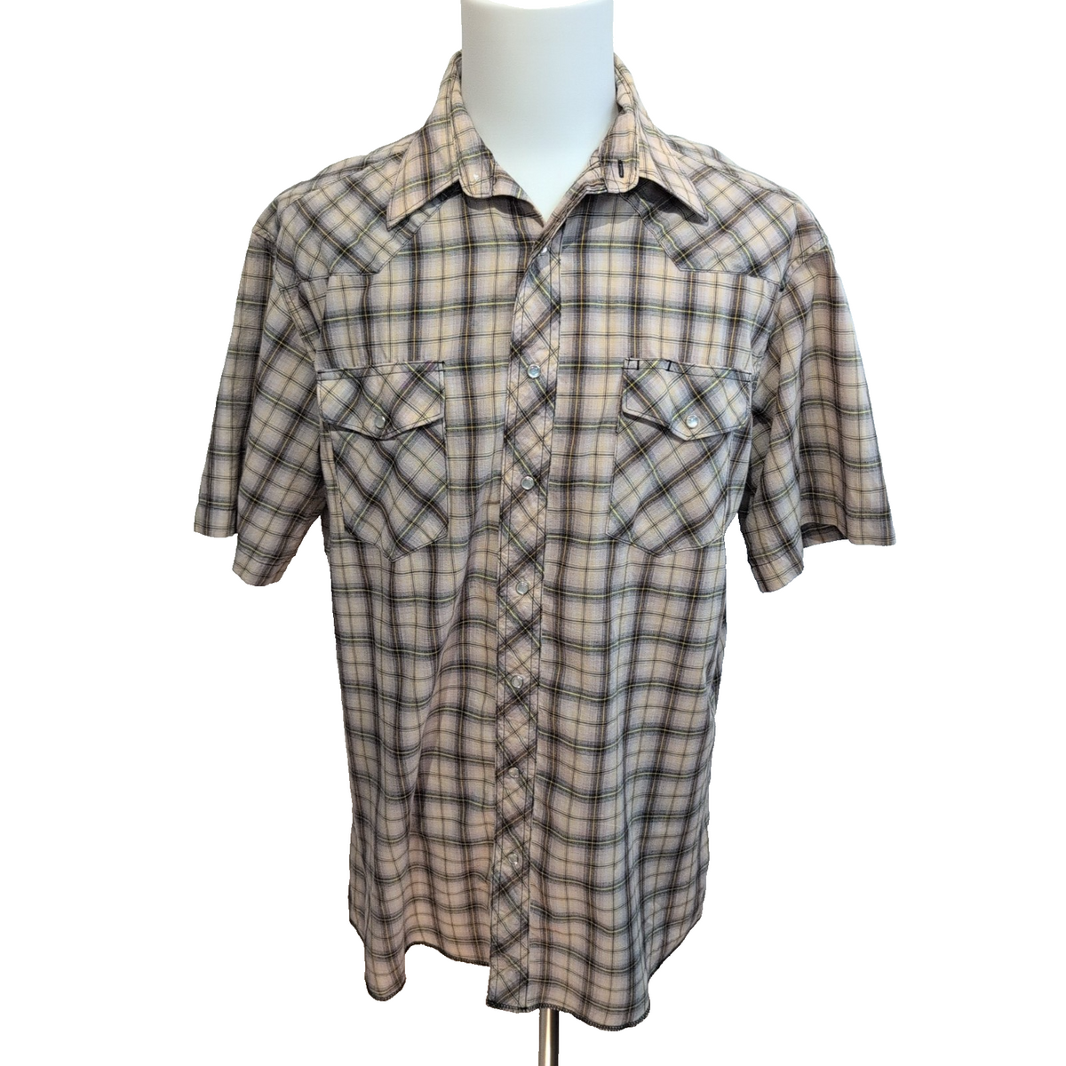 Chemise Wrangler Western Vintage Crème Carreaux Manches Courtes M
