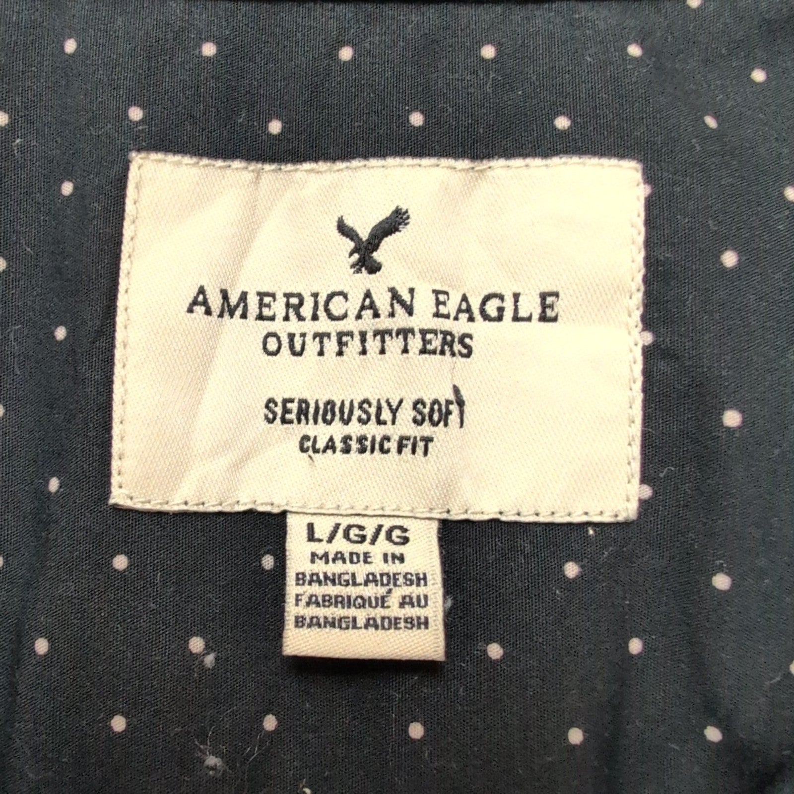 Chemise American Eagle L Noire Pois Blancs 100% Coton Poche Homme