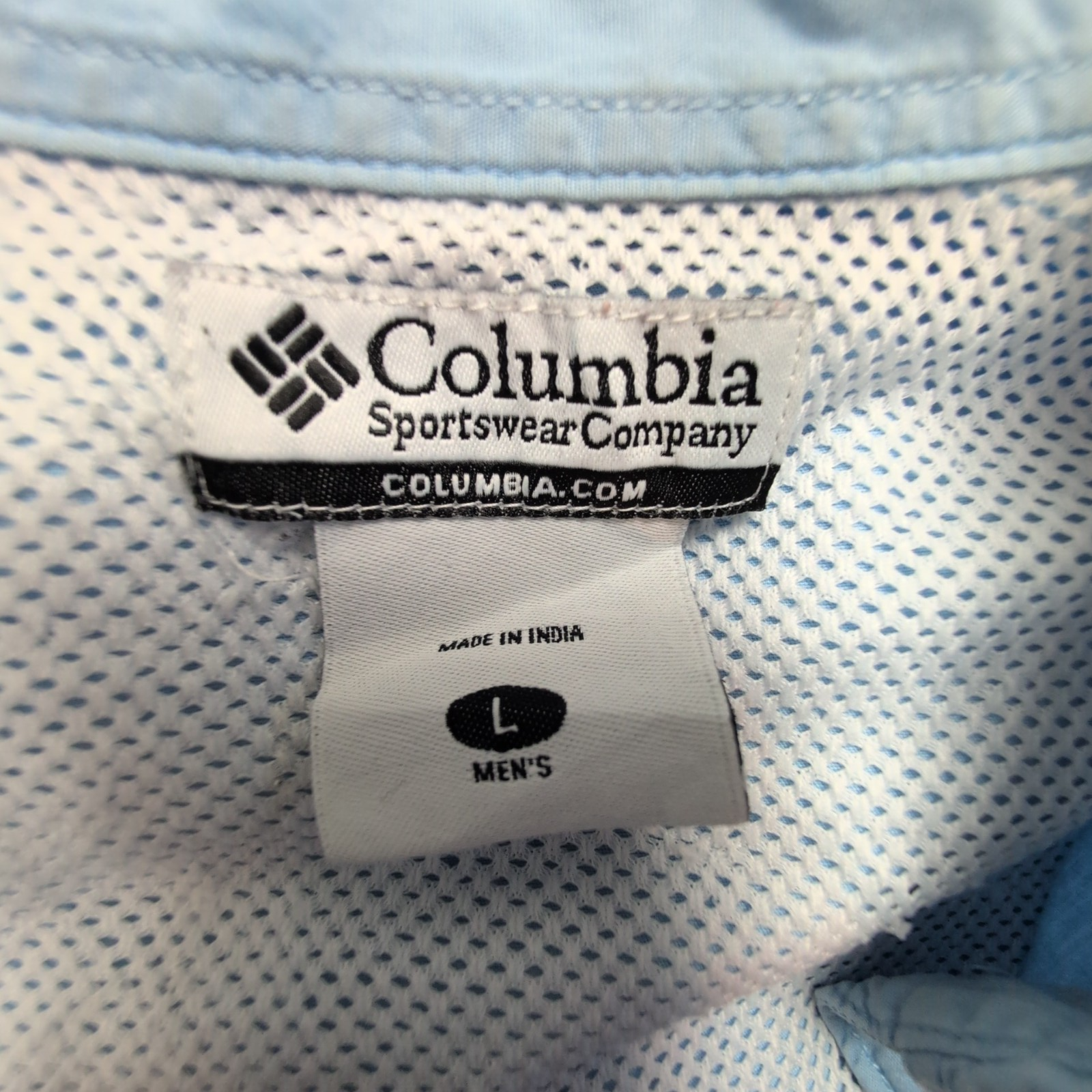 Chemise Columbia PFG bleue uni manches courtes taille L #114e
