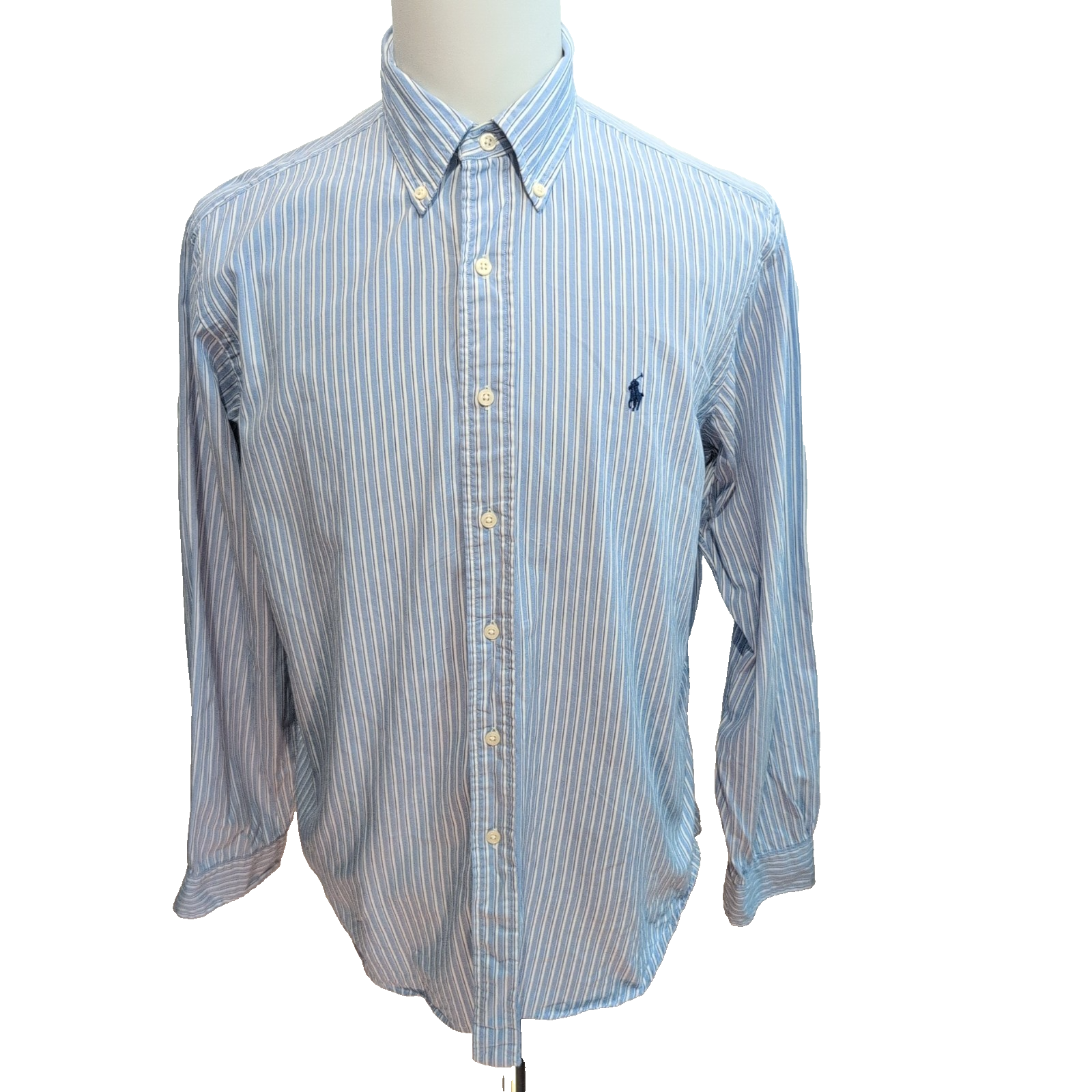 Chemise Ralph Lauren Classic Fit L Bleu Clair Rayures Logo Bleu Marine