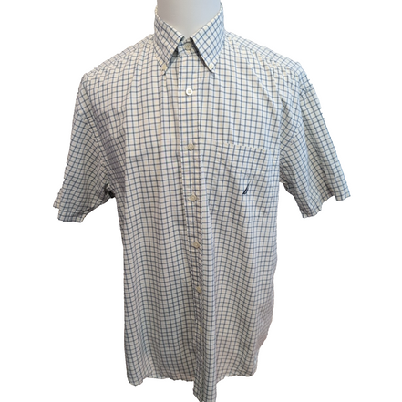 Chemise Nautica Petits Carreaux Bleu et Blanc Taille L 100% Coton Manches courte