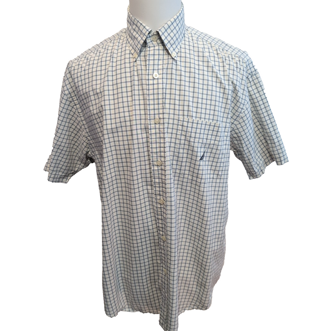 Chemise Nautica Petits Carreaux Bleu et Blanc Taille L 100% Coton Manches courte