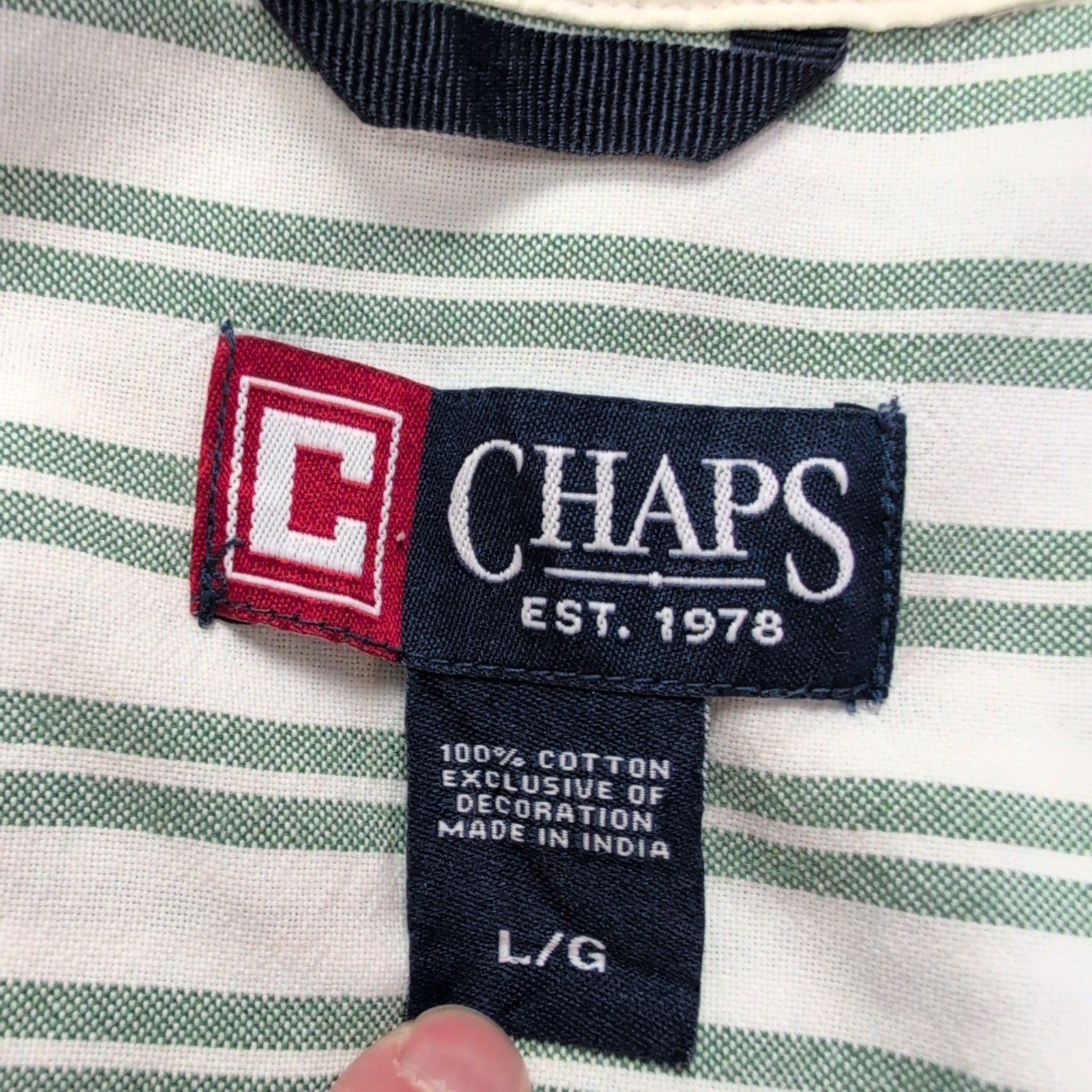Chemise CHAPS blanche à rayures vertes taille L #57e