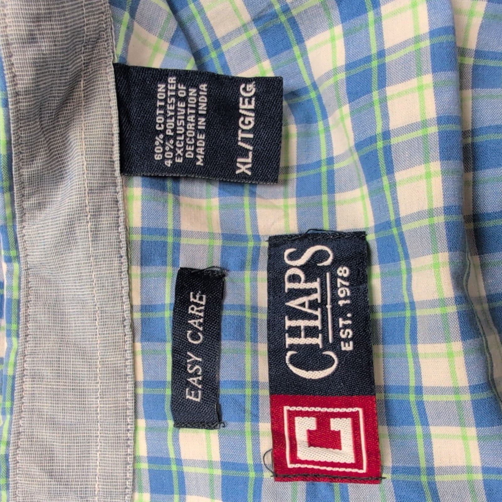 Chemise CHAPS bleue et verte à carreaux manches courtes taille XL #14e