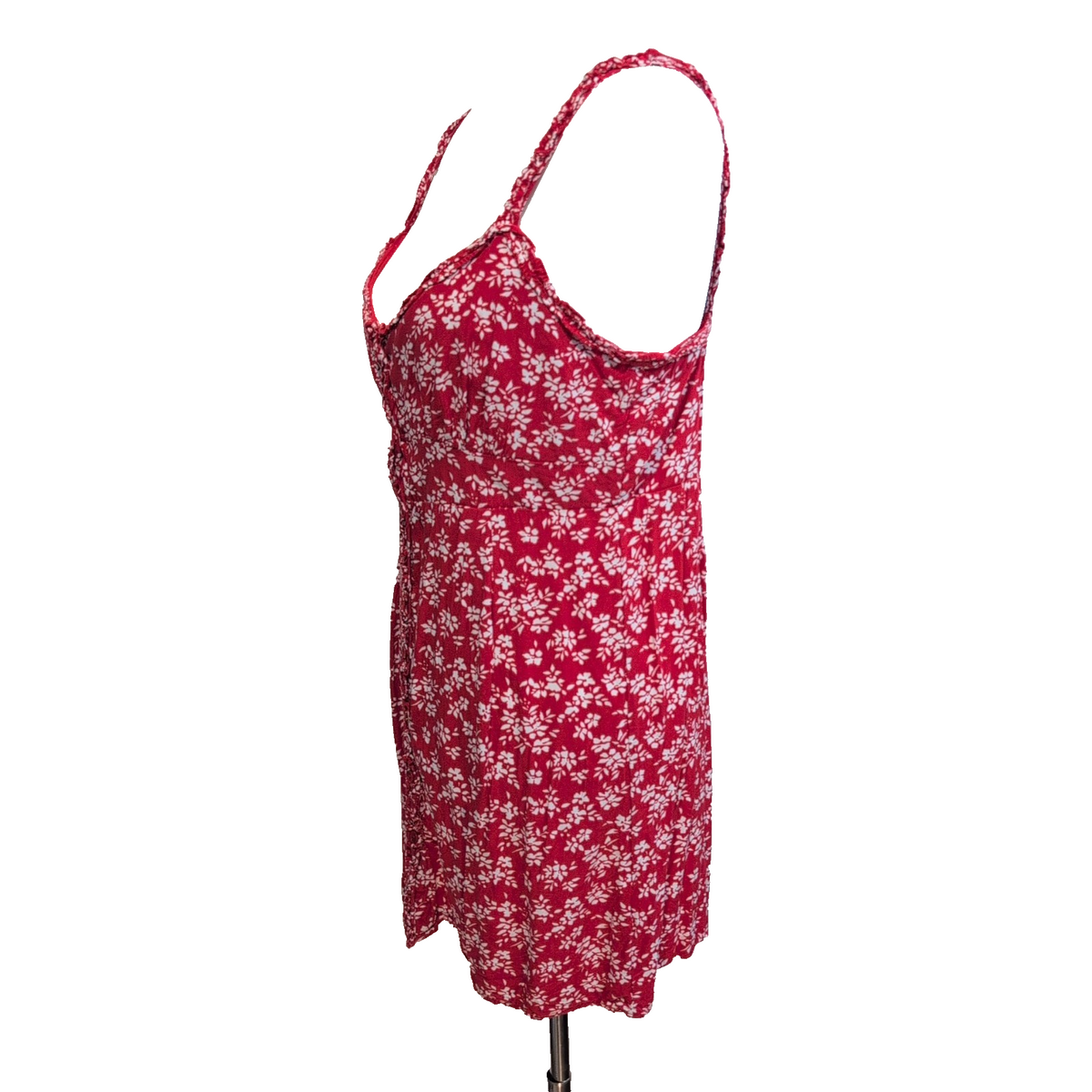 Robe d'été Femme M Rouge Floral Viscose Boutonnée Bretelles Réglables