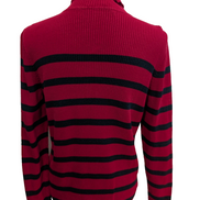Pull LAUREN RALPH LAUREN Rouge Rayé Noir Manches Longues Col Roulé - Taille M