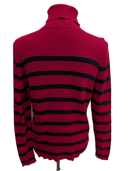 Pull LAUREN RALPH LAUREN Rouge Rayé Noir Manches Longues Col Roulé - Taille M