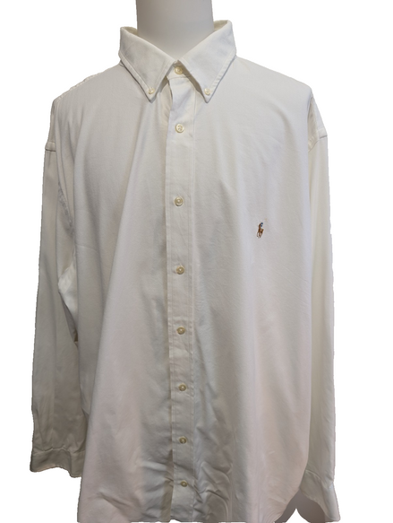 Chemise Polo Ralph Lauren Performance Blanche Manches Longues T. 4X Big 4XL 5XL