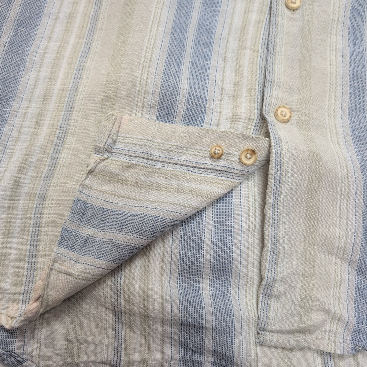 Chemise Tasso Elba Island L XL Lin Coton Beige Bleu Rayures Poche manches longue