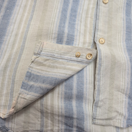 Chemise Tasso Elba Island L XL Lin Coton Beige Bleu Rayures Poche manches longue