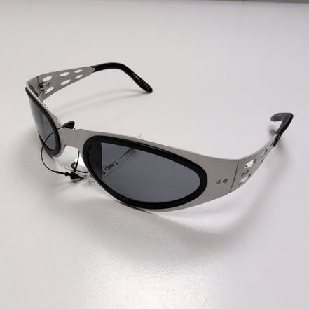 Lunettes de soleil Y2K Branches larges Métal gris satiné 6 trous