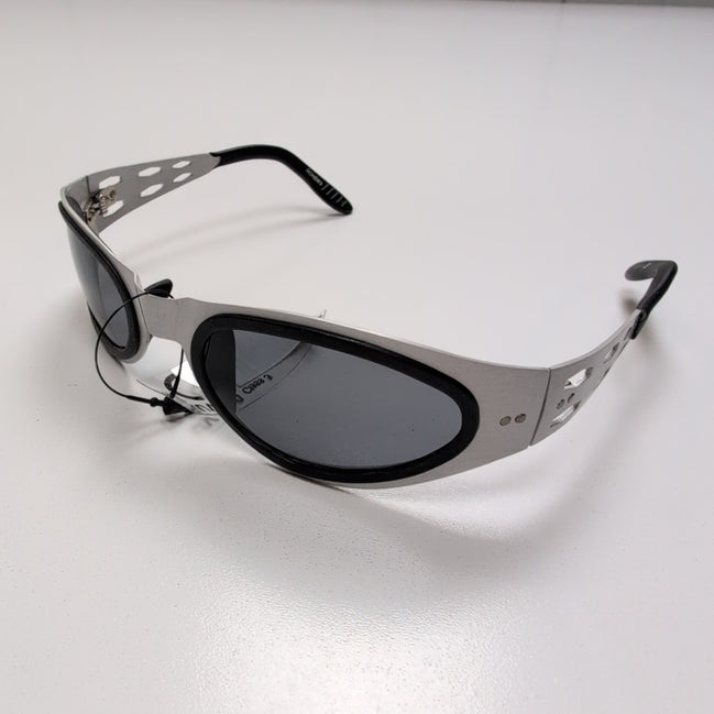 Lunettes de soleil Y2K Branches larges Métal gris satiné 6 trous